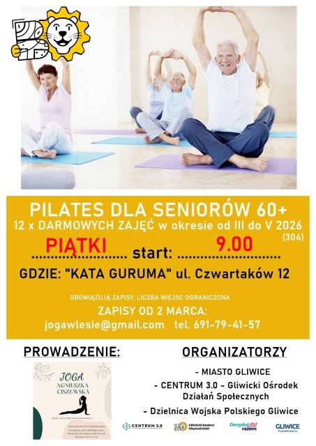 Pilates dla seniorów 60+ od III do V 2026 roku I Wojska Polskiego I GBO 2026