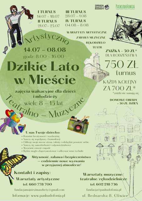 Artystyczne lato dla dzieci i młodzieży 8-15 lat - turnus 4. plastyczno-teatralno-muzyczny